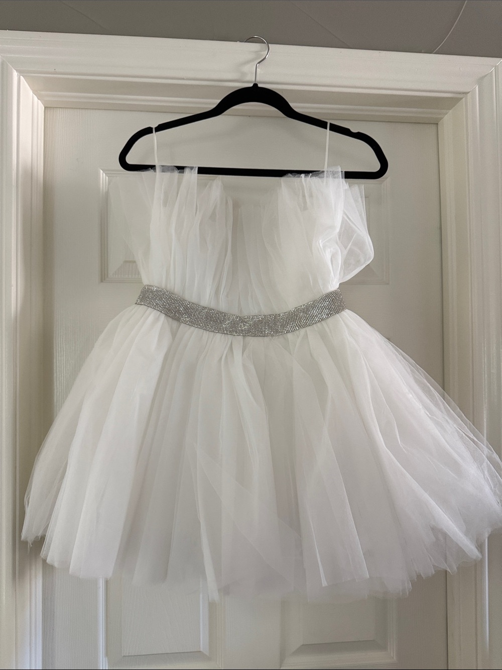 Altar'd State White Tulle Midi Dress with Beaded Waist